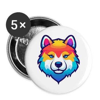 Akita Dog Breed Cartoon Kawaii Illustration - Buttons large 2.2''/56 mm (5-pack) - white - Front