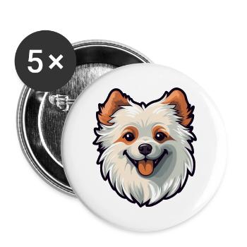 Spitz chien race Cartoon Kawaii Illustration - Lot de 5 grands badges (56 mm) - blanc - Devant