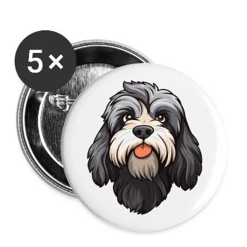 Schapendoes race de chien dessin animé Kawaii Illustration - Lot de 5 grands badges (56 mm) - blanc - Devant