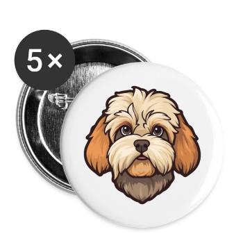 Shih Poo Hunderasse Cartoon Kawaii Illustration - Buttons groß 56 mm (5er Pack) - Weiß - Vorne
