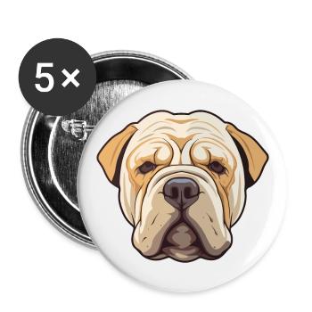 Shar Pei race de chien dessin animé Kawaii Illustration - Lot de 5 grands badges (56 mm) - blanc - Devant