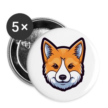 Shiba Inu Dog Breed Cartoon Kawaii Illustration - Buttons large 2.2''/56 mm (5-pack) - white - Front