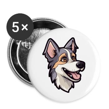 Russisch Europäische Laika Hunderasse Cartoon Kawaii Illu - Buttons groß 56 mm (5er Pack) - Weiß - Vorne