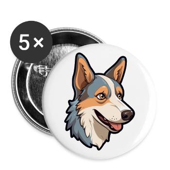 Russian European Laika Dog Breed Cartoon Kawaii Il - Buttons large 2.2''/56 mm (5-pack) - white - Front