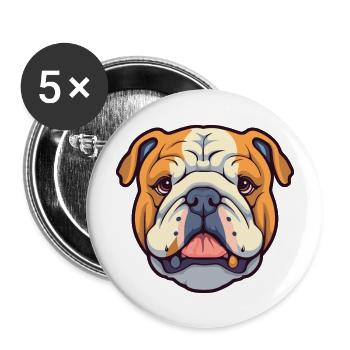 Bouledogue anglais race de chien Cartoon Kawaii Illustrat - Lot de 5 grands badges (56 mm) - blanc - Devant