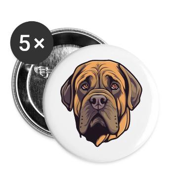 Mastiff brésilien race de chien Cartoon Kawaii Illustr - Lot de 5 grands badges (56 mm) - blanc - Devant