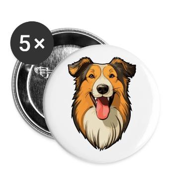 Collie chien race dessin animé Kawaii Illustration - Lot de 5 grands badges (56 mm) - blanc - Devant
