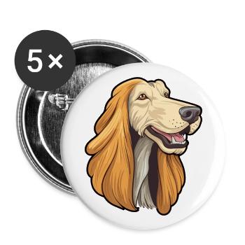 Lévrier afghan race chien dessin animé Kawaii Illustration - Lot de 5 grands badges (56 mm) - blanc - Devant