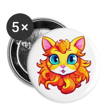 Ginger Longhair Cat Watercolor Cartoon Kawaii - Buttons large 2.2''/56 mm (5-pack) - white - Front