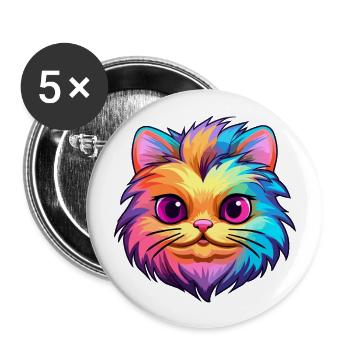 British Fold Shorthair Cat Coloré Cartoon Kawaii - Lot de 5 grands badges (56 mm) - blanc - Devant
