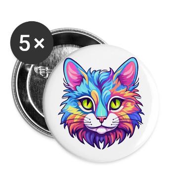 Kurilian Bobtail Katze Aquarell Cartoon Kawaii - Buttons groß 56 mm (5er Pack) - Weiß - Vorne