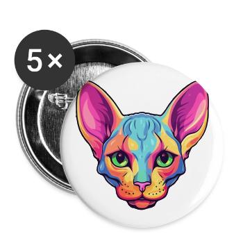 Peterbald Cat Breed aquarelle Cartoon Kawaii Pet - Lot de 5 grands badges (56 mm) - blanc - Devant