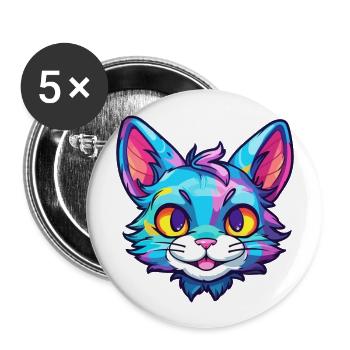 Pixie Bob Cat Breed Watercolor Cartoon Kawaii Pet - Buttons large 2.2''/56 mm (5-pack) - white - Front