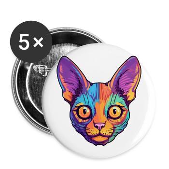Somali Shorthair chat aquarelle dessin animé Kawaii - Lot de 5 grands badges (56 mm) - blanc - Devant