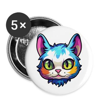 Schneeschuh Katze Rasse Aquarell Karikatur Kawaii Haustier - Buttons groß 56 mm (5er Pack) - Weiß - Vorne