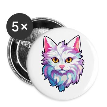 Turc Angora Chat Race Aquarelle Dessin Animé Kawaii - Lot de 5 grands badges (56 mm) - blanc - Devant