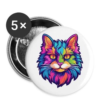 Norwegian Forest Cat Watercolor Cartoon Kawaii - Buttons large 2.2''/56 mm (5-pack) - white - Front