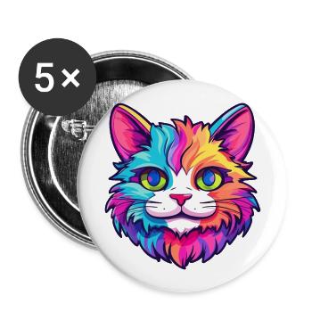 Ragamuffin Cat Breed Aquarelle Cartoon Kawaii Pet - Lot de 5 grands badges (56 mm) - blanc - Devant