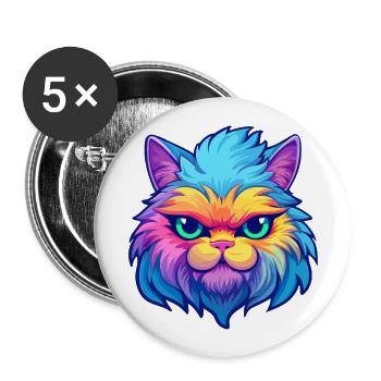 Chat persan race aquarelle dessin animé Kawaii animal de compagnie - Lot de 5 grands badges (56 mm) - blanc - Devant