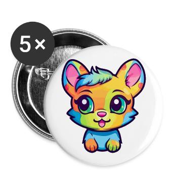 Bébé chat race aquarelle dessin animé kawaii animal de compagnie - Lot de 5 grands badges (56 mm) - blanc - Devant