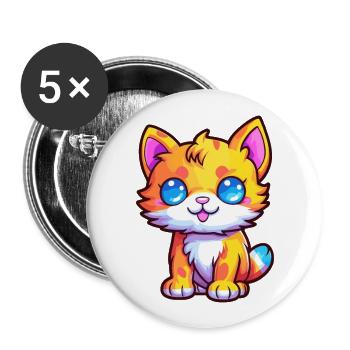 Munchkin Katze Rasse Aquarell Karikatur Kawaii Haustier - Buttons groß 56 mm (5er Pack) - Weiß - Vorne
