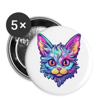 Laperm Cat Breed Aquarelle Cartoon Kawaii Pet - Lot de 5 grands badges (56 mm) - blanc - Devant