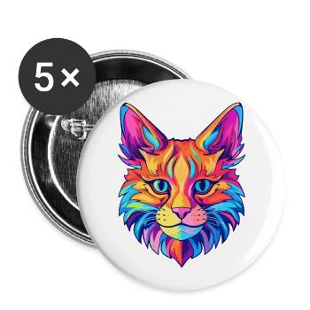 Race de chat somalien aquarelle dessin animé Kawaii animal de compagnie - Lot de 5 grands badges (56 mm) - blanc - Devant