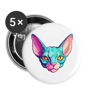 Sphynx Cat Breed Watercolor Cartoon Kawaii Pet - Buttons large 2.2''/56 mm (5-pack) - white - Front