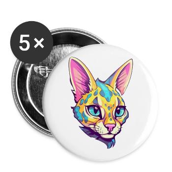 Savannah Katze Rasse Aquarell Karikatur Kawaii Haustier - Buttons groß 56 mm (5er Pack) - Weiß - Vorne