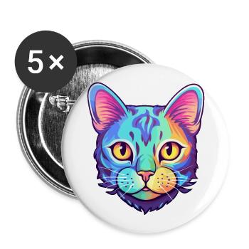 Schottische Kurzhaarkatze Aquarell Karikatur Kawaii - Buttons groß 56 mm (5er Pack) - Weiß - Vorne