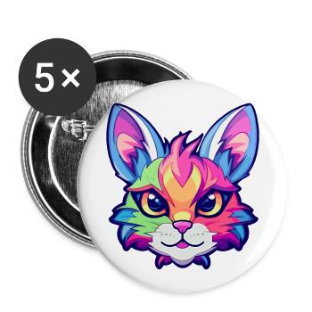 Khao Manee Cat Breed Aquarelle Cartoon Kawaii Pet - Lot de 5 grands badges (56 mm) - blanc - Devant