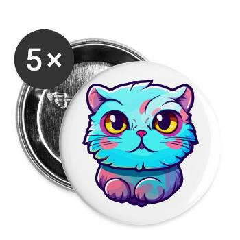 Scottish Fold Cat Breed Aquarell Cartoon Kawaii - Buttons groß 56 mm (5er Pack) - Weiß - Vorne