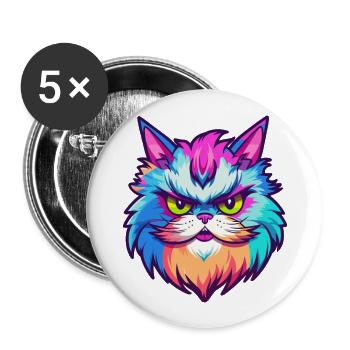 Chat de l’Himalaya race aquarelle dessin animé Kawaii animal de compagnie - Lot de 5 grands badges (56 mm) - blanc - Devant