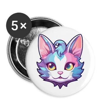 Devon Rex Cat Breed aquarelle dessin animé Kawaii animal de compagnie - Lot de 5 grands badges (56 mm) - blanc - Devant