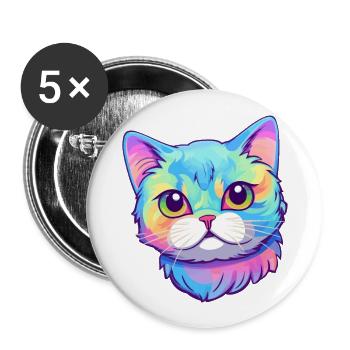 Chat brésilien à poil court aquarelle dessin animé Kawaii - Lot de 5 grands badges (56 mm) - blanc - Devant