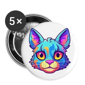 Chat polydactyle américain aquarelle dessin animé Kawaii - Lot de 5 grands badges (56 mm) - blanc - Devant