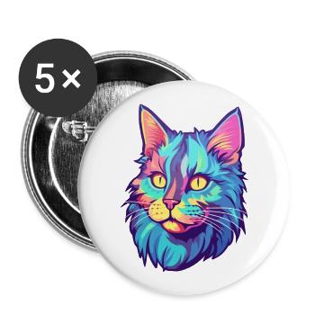 American Bobtail Cat Watercolor Cartoon Kawaii - Buttons large 2.2''/56 mm (5-pack) - white - Front