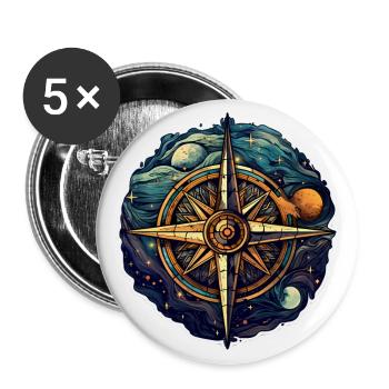 Belle boussole Boho - Soleil, Lune et Cosmos - Lot de 5 grands badges (56 mm) - blanc - Devant