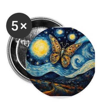 Papillon De Nuit, Van Gogh, Nuit Étoilée, Animal - Lot de 5 grands badges (56 mm) - blanc - Devant