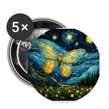 Papillon De Nuit, Van Gogh, Nuit Étoilée, Animal - Lot de 5 grands badges (56 mm) - blanc - Devant