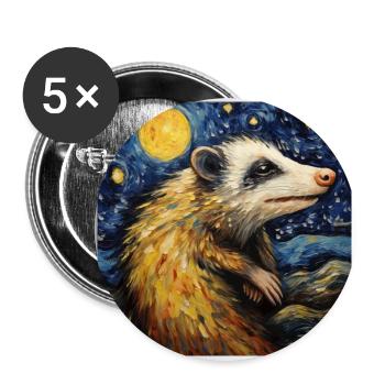 Opossum, Van Gogh, Nuit Étoilée, Animal - Lot de 5 grands badges (56 mm) - blanc - Devant