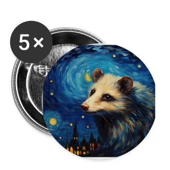 Opossum, Van Gogh, Nuit Étoilée, Animal - Lot de 5 grands badges (56 mm) - blanc - Devant