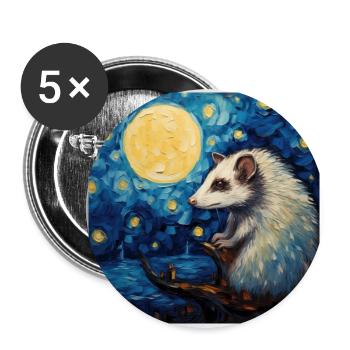 Opossum, Van Gogh, Nuit Étoilée, Animal - Lot de 5 grands badges (56 mm) - blanc - Devant