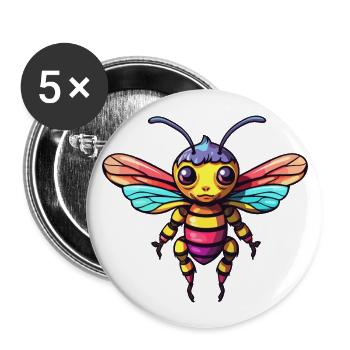Bee Colorful Watercolor Cartoon Kawaii Animal - Buttons large 2.2''/56 mm (5-pack) - white - Front