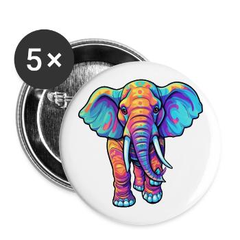 Elefant buntes Aquarell Cartoon Kawaii Tier - Buttons groß 56 mm (5er Pack) - Weiß - Vorne