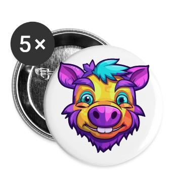 Boar Colorful Watercolor Cartoon Kawaii Animal - Buttons large 2.2''/56 mm (5-pack) - white - Front