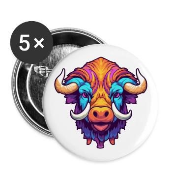 Buffalo Colorful Watercolor Cartoon Kawaii Animal - Buttons large 2.2''/56 mm (5-pack) - white - Front