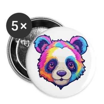 Panda Colorful Watercolor Cartoon Kawaii Animal - Buttons large 2.2''/56 mm (5-pack) - white - Front
