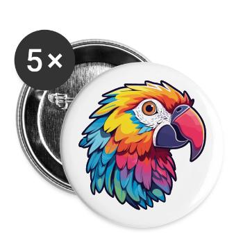 Papagei buntes Aquarell Cartoon Kawaii Tier - Buttons groß 56 mm (5er Pack) - Weiß - Vorne