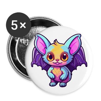 Fledermaus buntes Aquarell Cartoon Kawaii Tier - Buttons groß 56 mm (5er Pack) - Weiß - Vorne